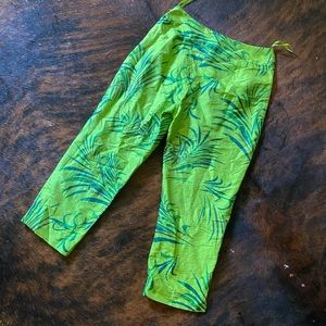 100% Silk Vintage Finity Studio Green and Blue Ankle Pant